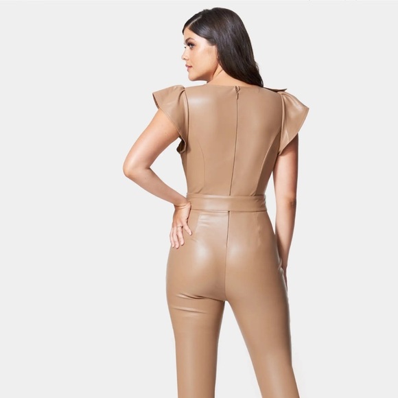Bebe VEGAN LEATHER RUFFLE JUMPSUIT - Picture 4 of 7